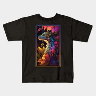 Dragon Vibrant Tropical Flower Tall Digital Oil Painting Portrait 3 Kids T-Shirt